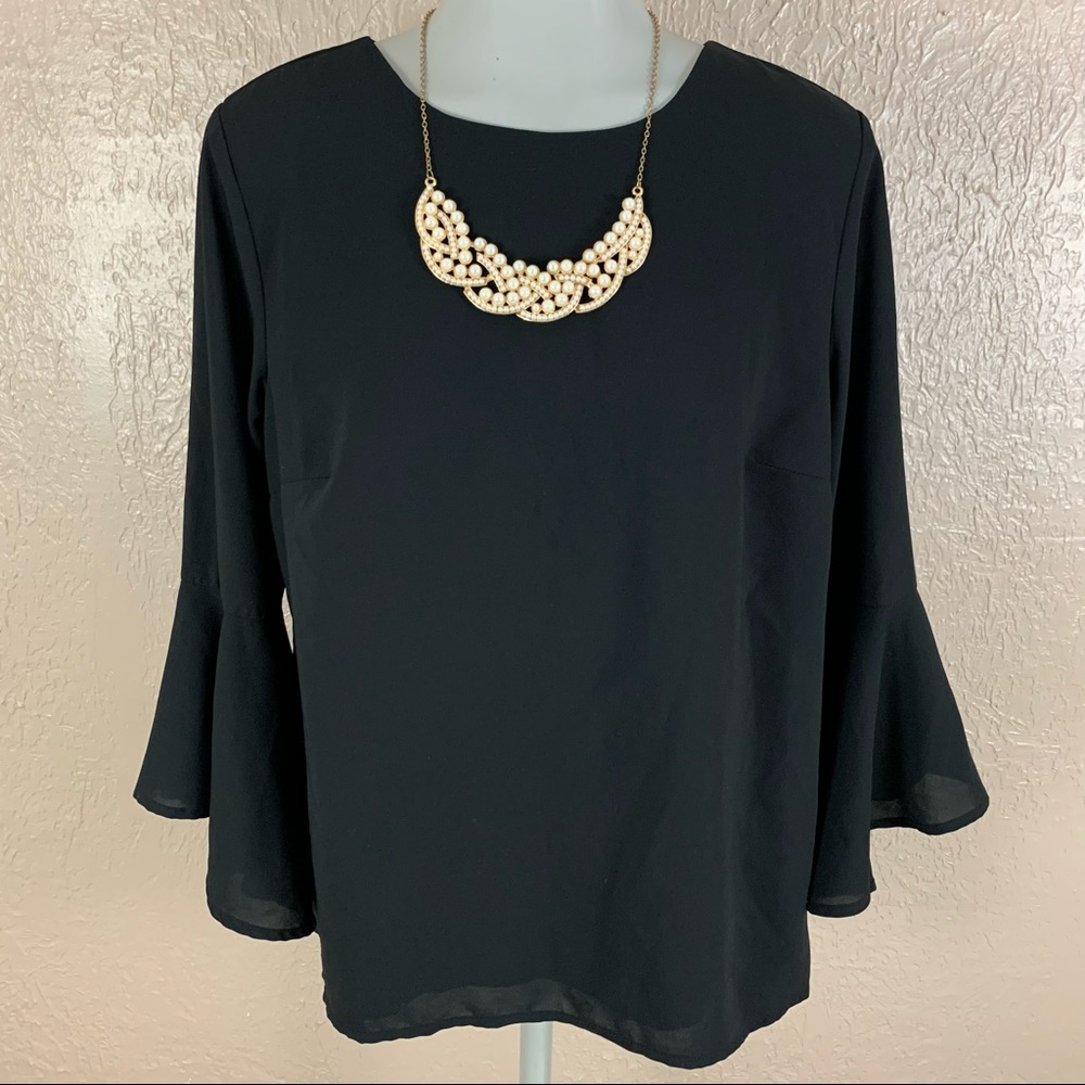 Goldray Black Bell Sleeved Blouse